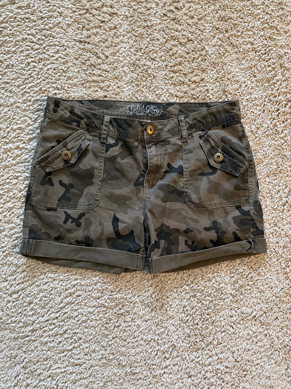 Faded Glory Women's Camo Utility Shorts - Olive and Dark Green